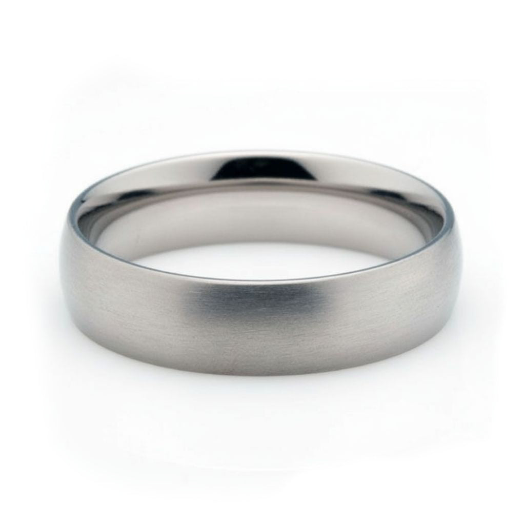 Titanium wedding ring on white background.