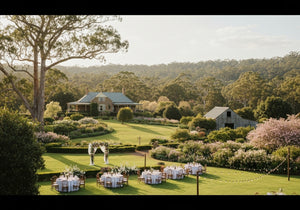Beautiful wedding venue in the Southern Highlands featuring historic estates, lush gardens, and an outdoor celebration setup.